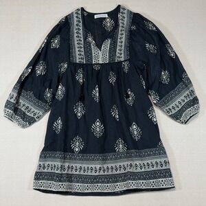 Maison Hotel Celeste Short Dress in Black Henna Cotton Boho Mini Dress Medium
